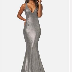 Sequin Hearts Metallic Silver Prom Dress